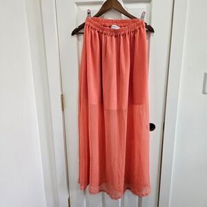 FOREVER PINK Y2K Coral Sheer Gauze Maxi Skirt Elastic Waist L